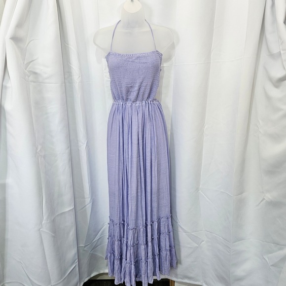 R YIPOSHA Dresses & Skirts - NWT Lavender Smocked Halter Maxi Dress Size L Tiered Ruffle beach peasant boho